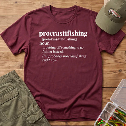 Procrastifishing Definition T-Shirt in Maroon