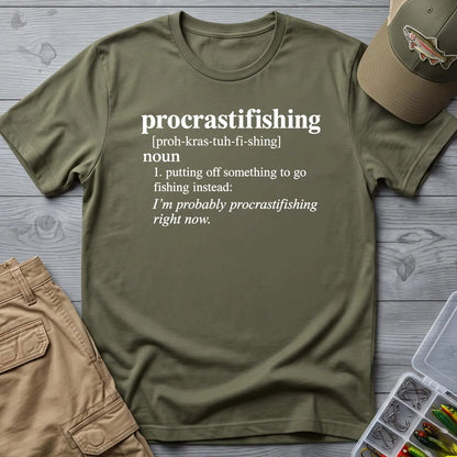Procrastifishing Definition T-Shirt in Military Green