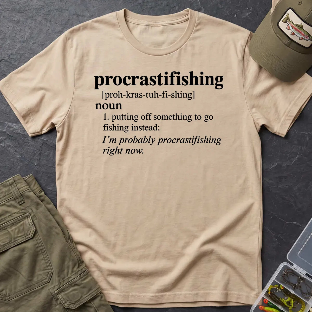 Procrastifishing Definition T-Shirt in Sand