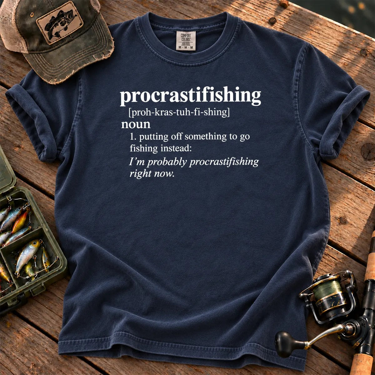 Procrastifishing Definition T-Shirt in True Navy