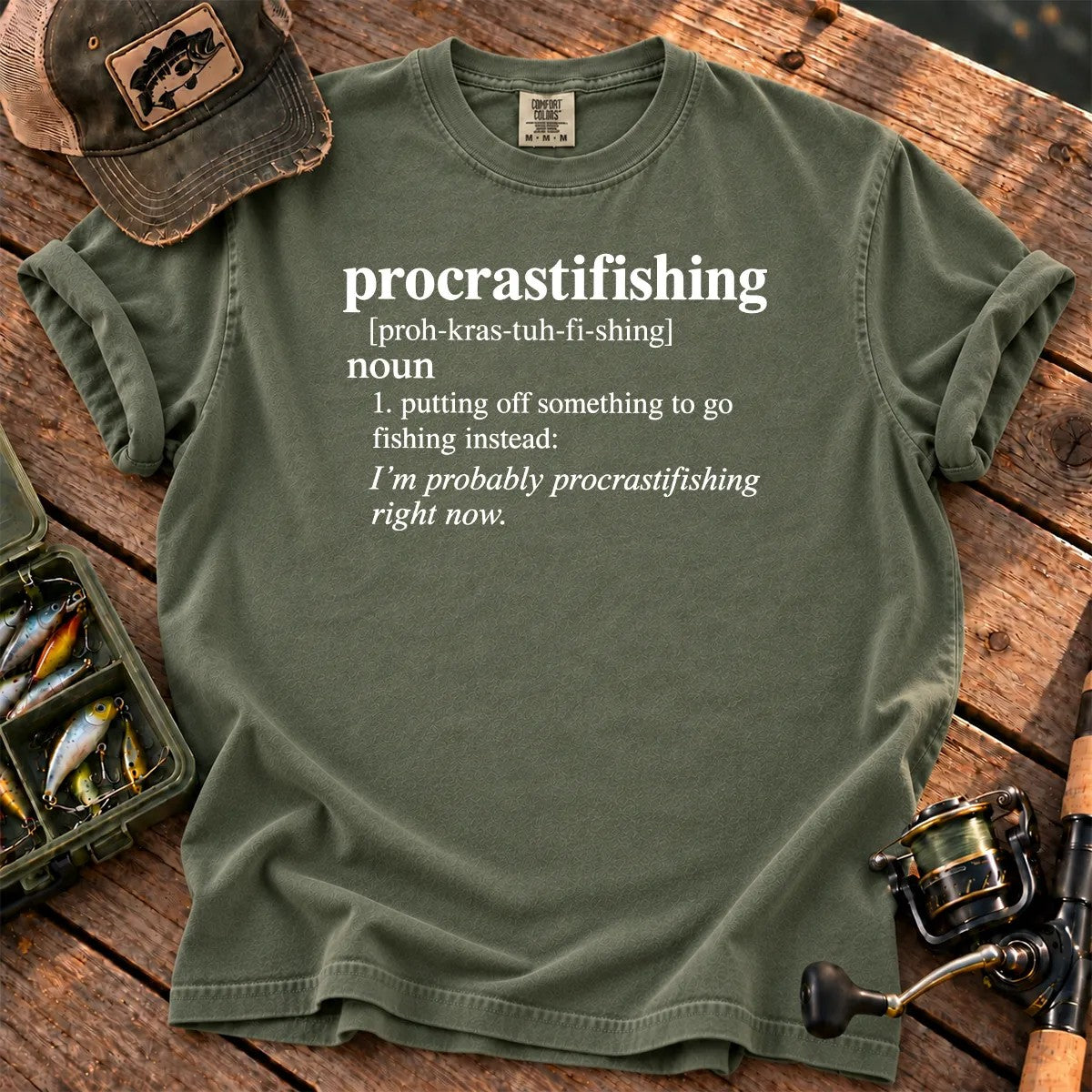 Procrastifishing Definition T-Shirt in Moss