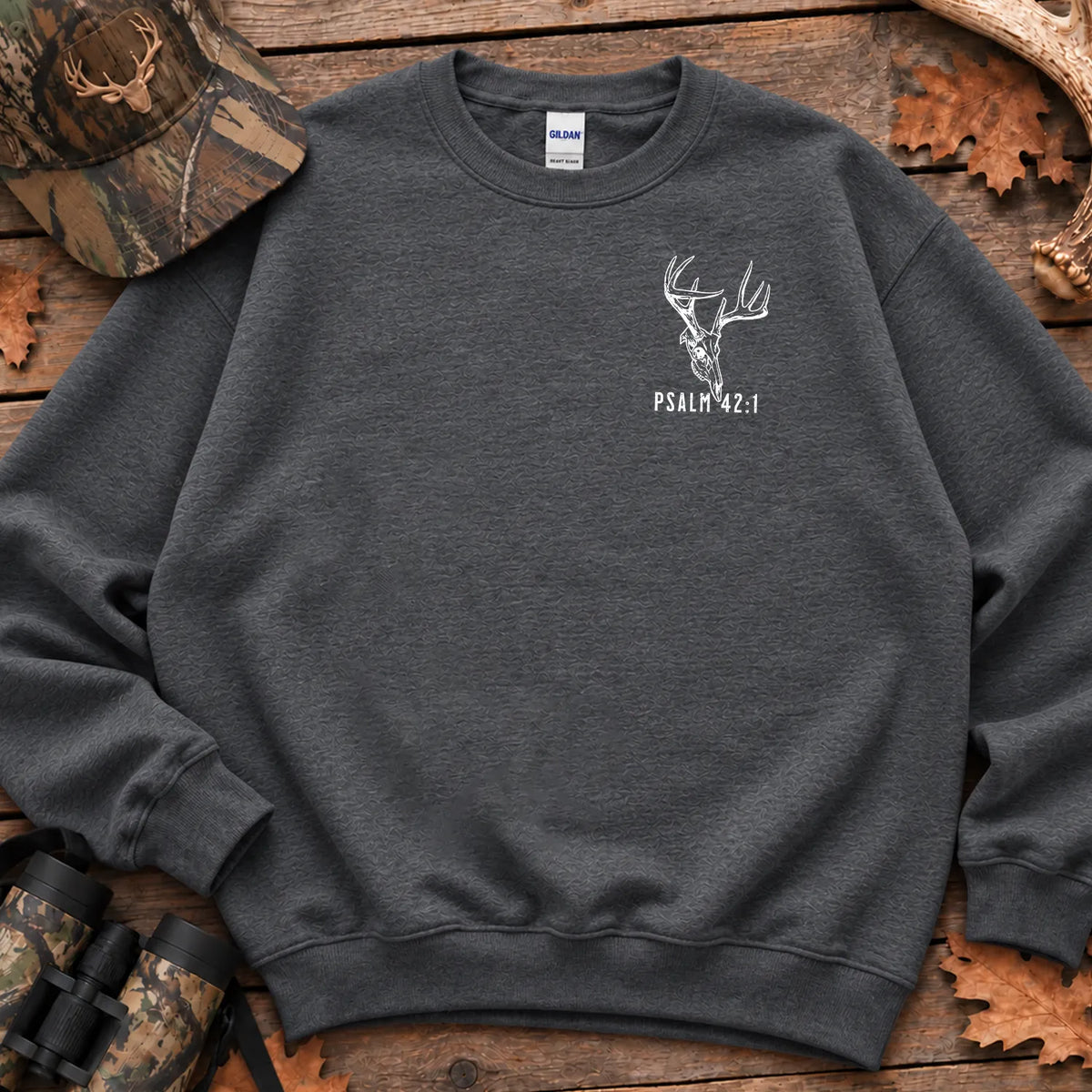 Psalm 42 Christian Deer Sweatshirt in Dark Heather
