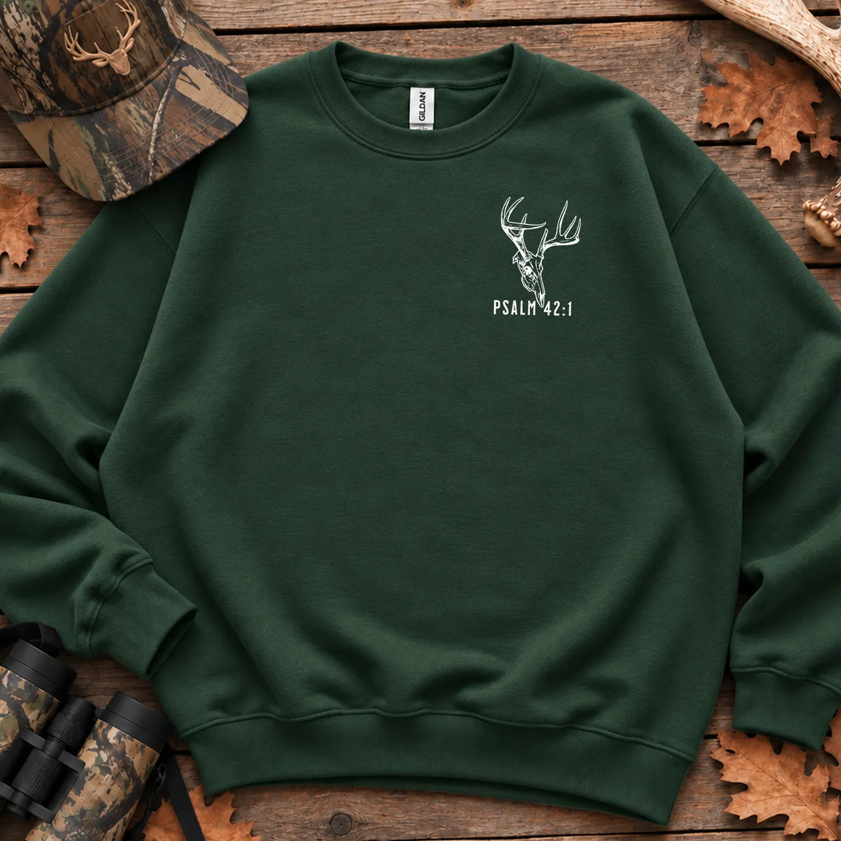 Psalm 42 Christian Deer Sweatshirt in Forest Green