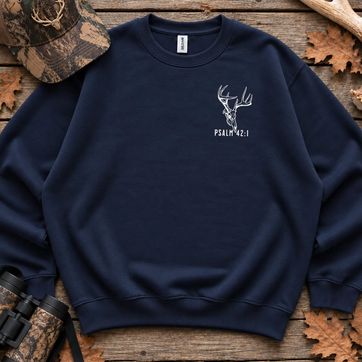 Psalm 42 Christian Deer Sweatshirt in Navy