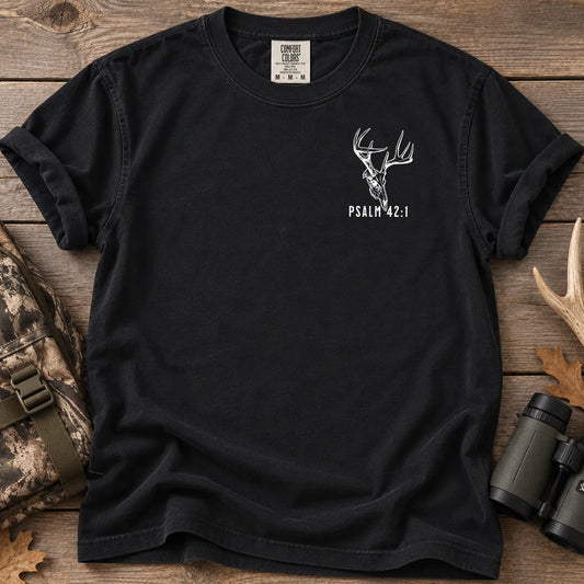 Psalm 42 Verse 1 Deer Hunter T-Shirt in Black