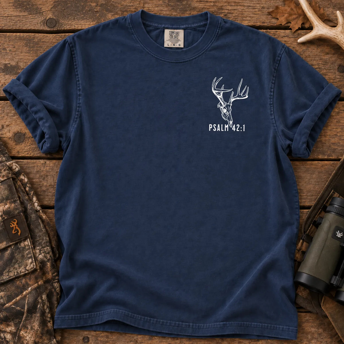 Psalm 42 Verse 1 Deer Hunter T-Shirt in True Navy