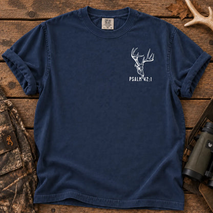 Psalm 42 Verse 1 Deer Hunter T-Shirt in True Navy