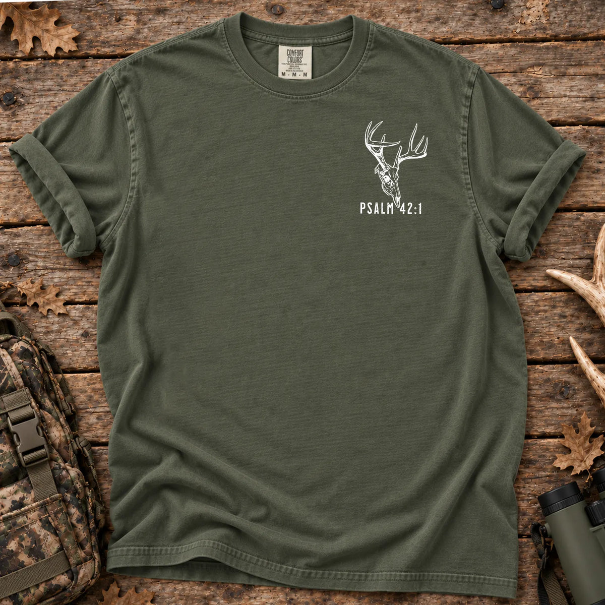 Psalm 42 Verse 1 Deer Hunter T-Shirt in Moss