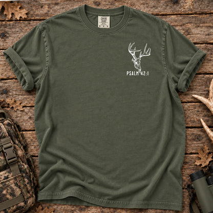 Psalm 42 Verse 1 Deer Hunter T-Shirt in Moss