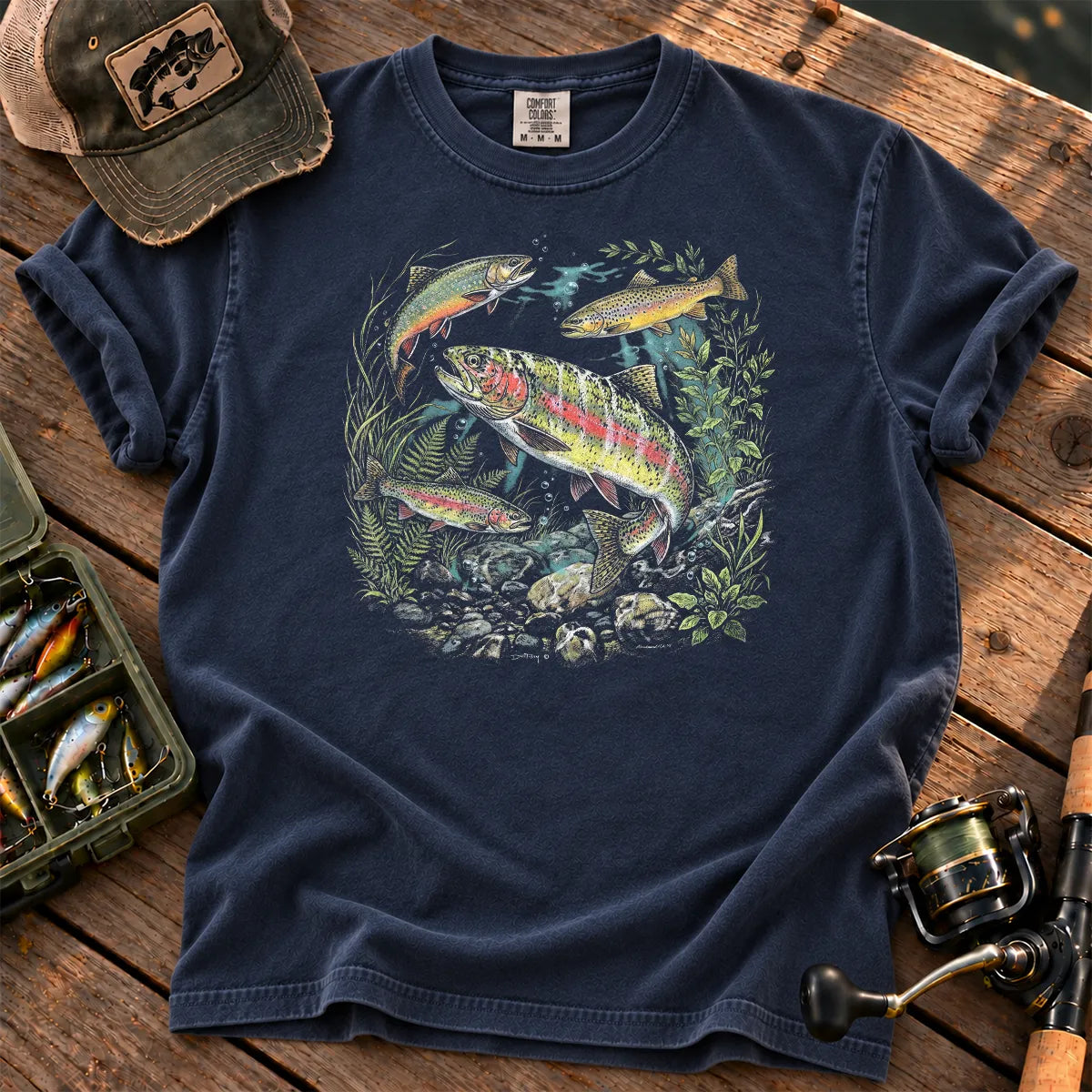 Rainbow Trout River Wildlife T-Shirt in True Navy