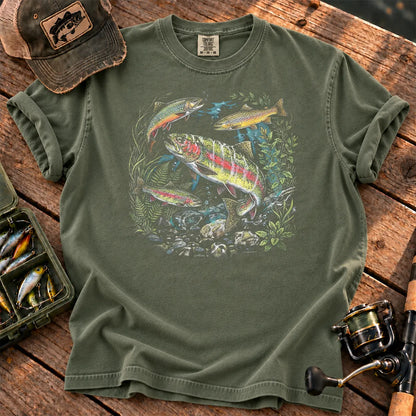 Rainbow Trout River Wildlife T-Shirt in Moss