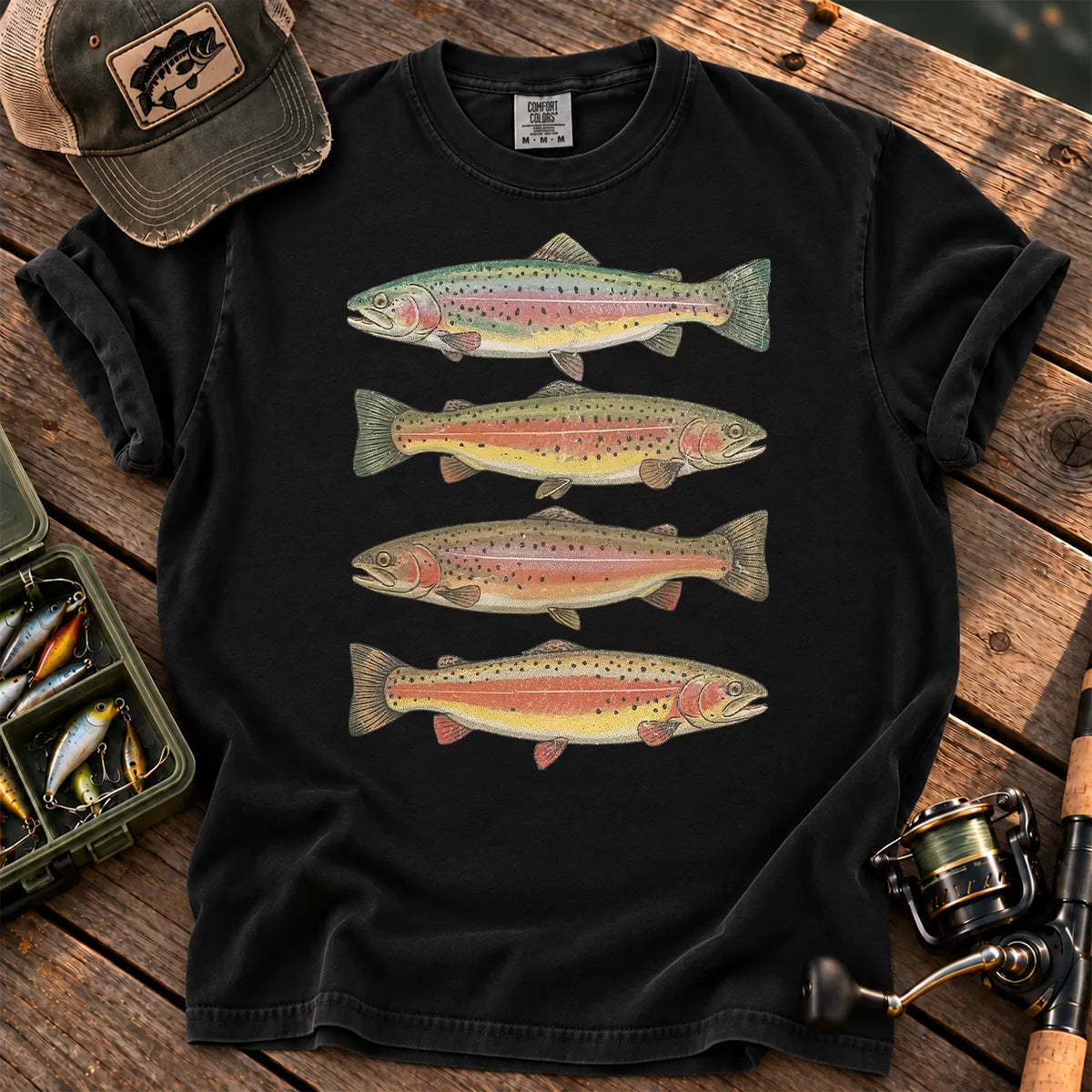 Rainbow Trout Row T-Shirt in Black