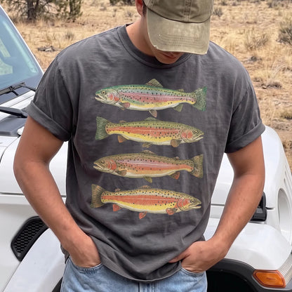 Rainbow Trout Row T-Shirt Men model in Pepper