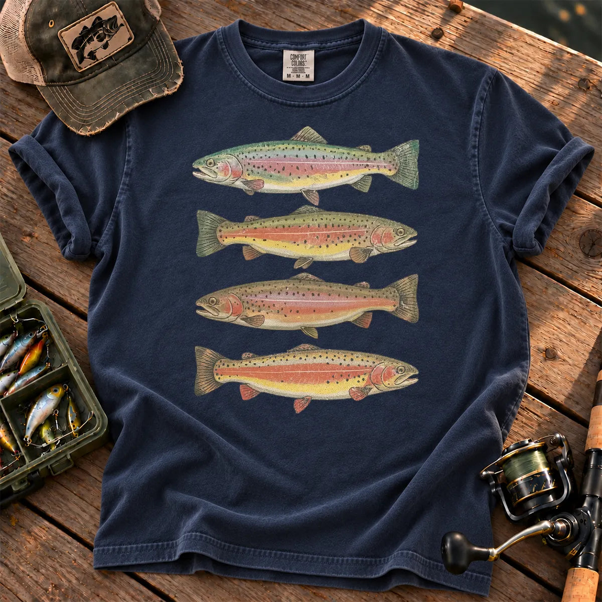 Rainbow Trout Row T-Shirt in True Navy