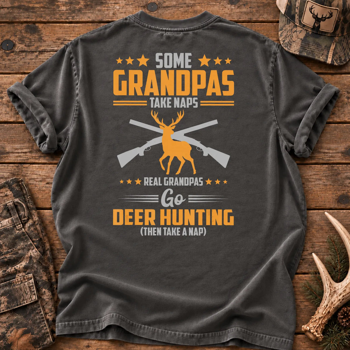 Real Grandpas Go Deer Hunting T-Shirt in Pepper
