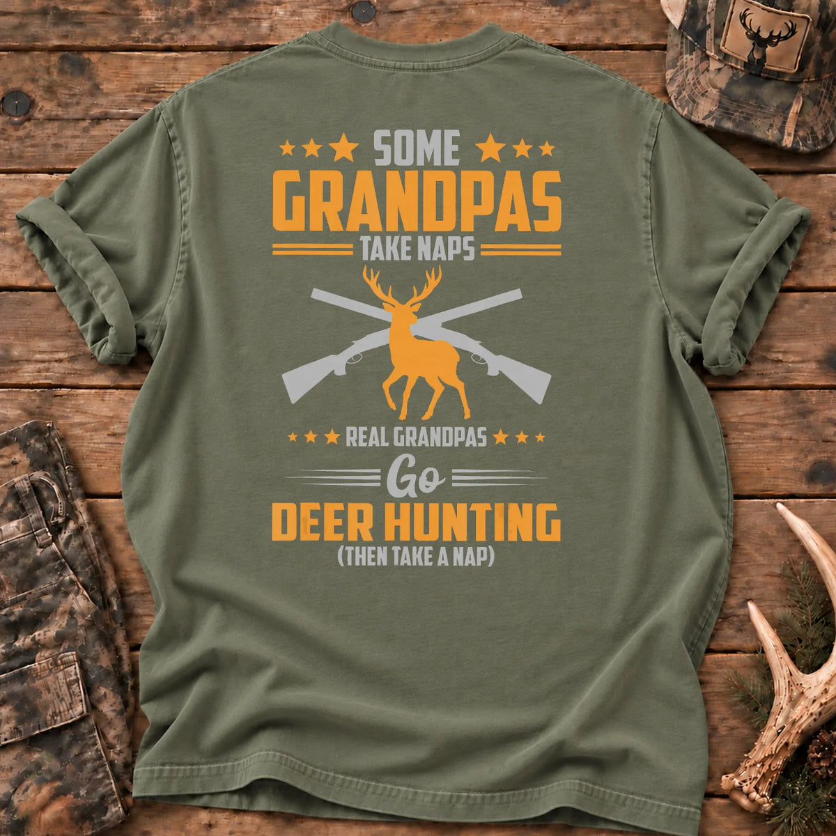 Real Grandpas Go Deer Hunting T-Shirt in Moss