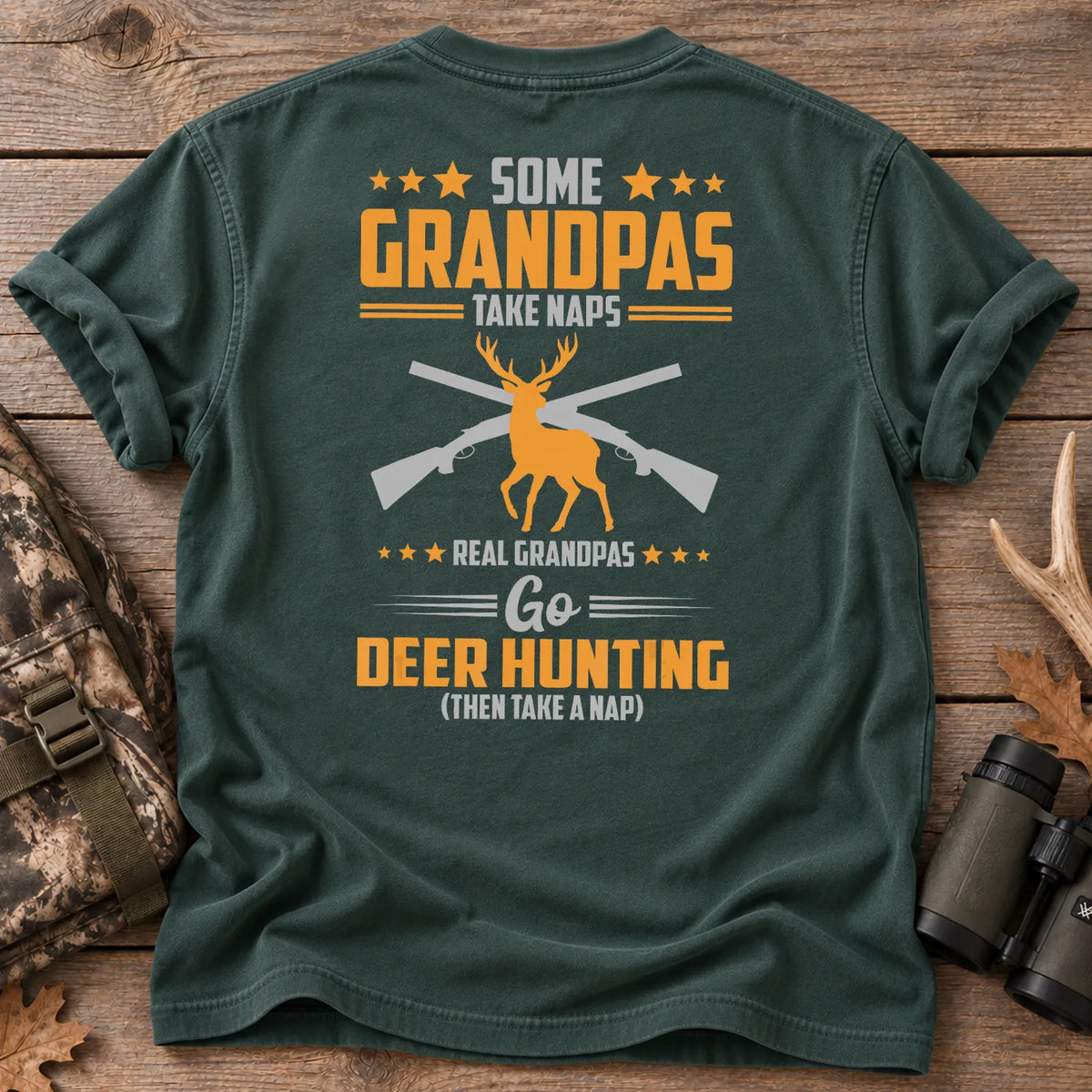 Real Grandpas Go Deer Hunting T-Shirt Blue Spruce - Back