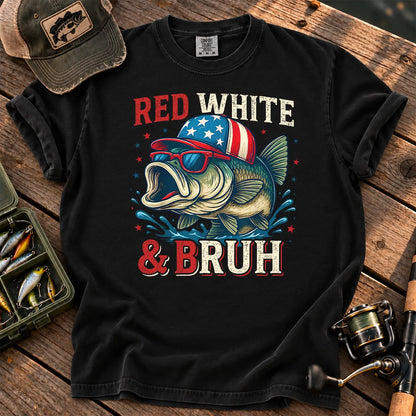 Red White and Bruh Bass T-Shirt in Black