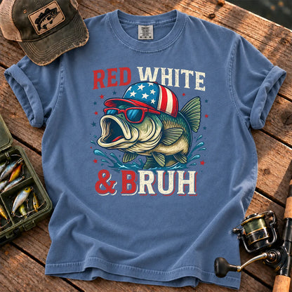 Red White and Bruh Bass T-Shirt in Blue Jean