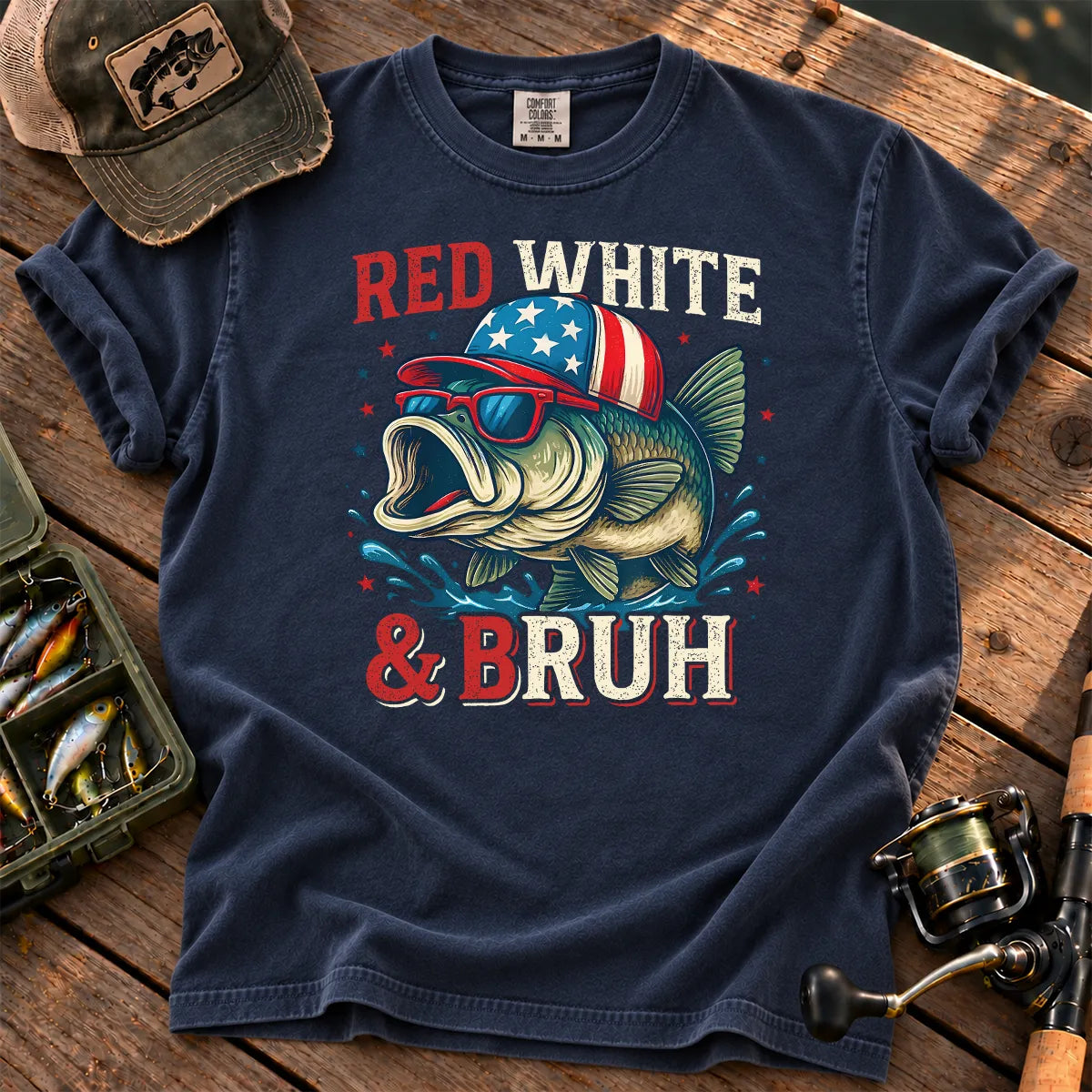 Red White and Bruh Bass T-Shirt in True Navy