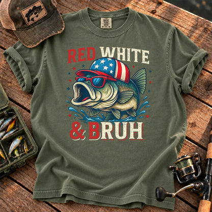 Red White and Bruh Bass T-Shirt in Moss