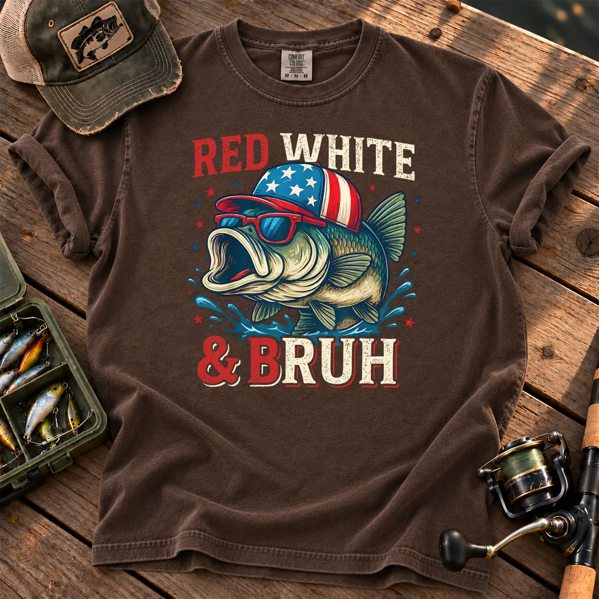 Red White and Bruh Bass T-Shirt in Espresso