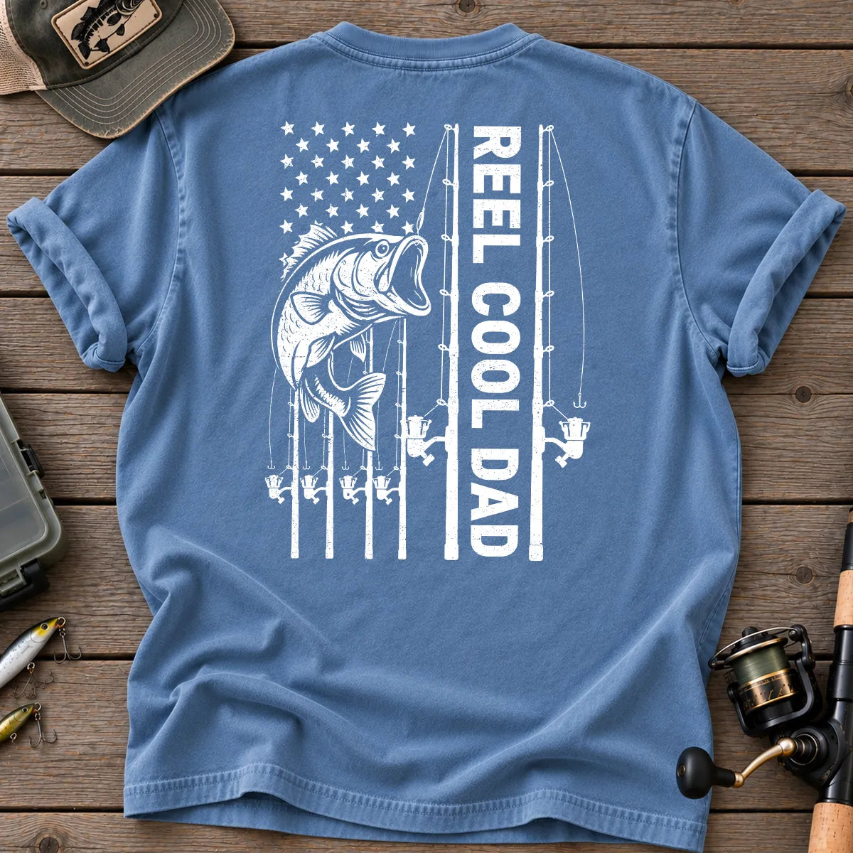 Reel Cool Dad Fishing T-Shirt in Blue Jean