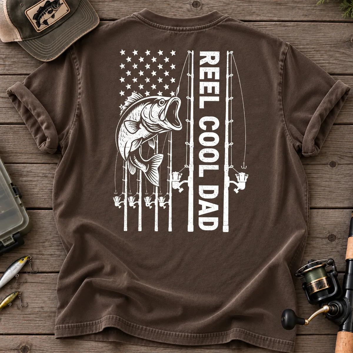 Reel Cool Dad Fishing T-Shirt in Espresso
