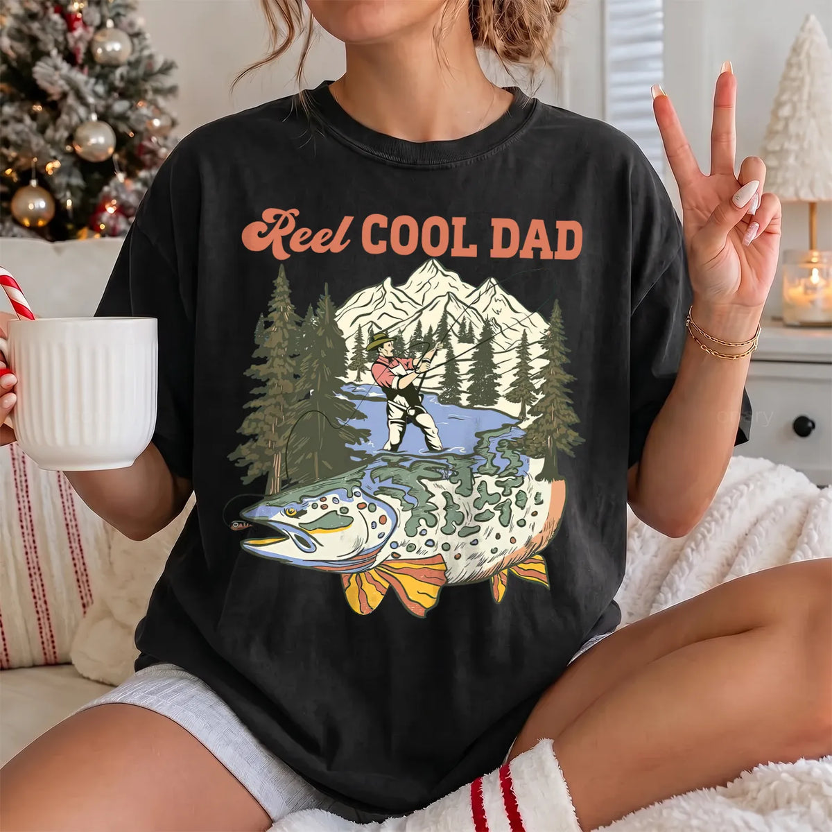Reel Cool Dad Mountain T-Shirt Women model in Black