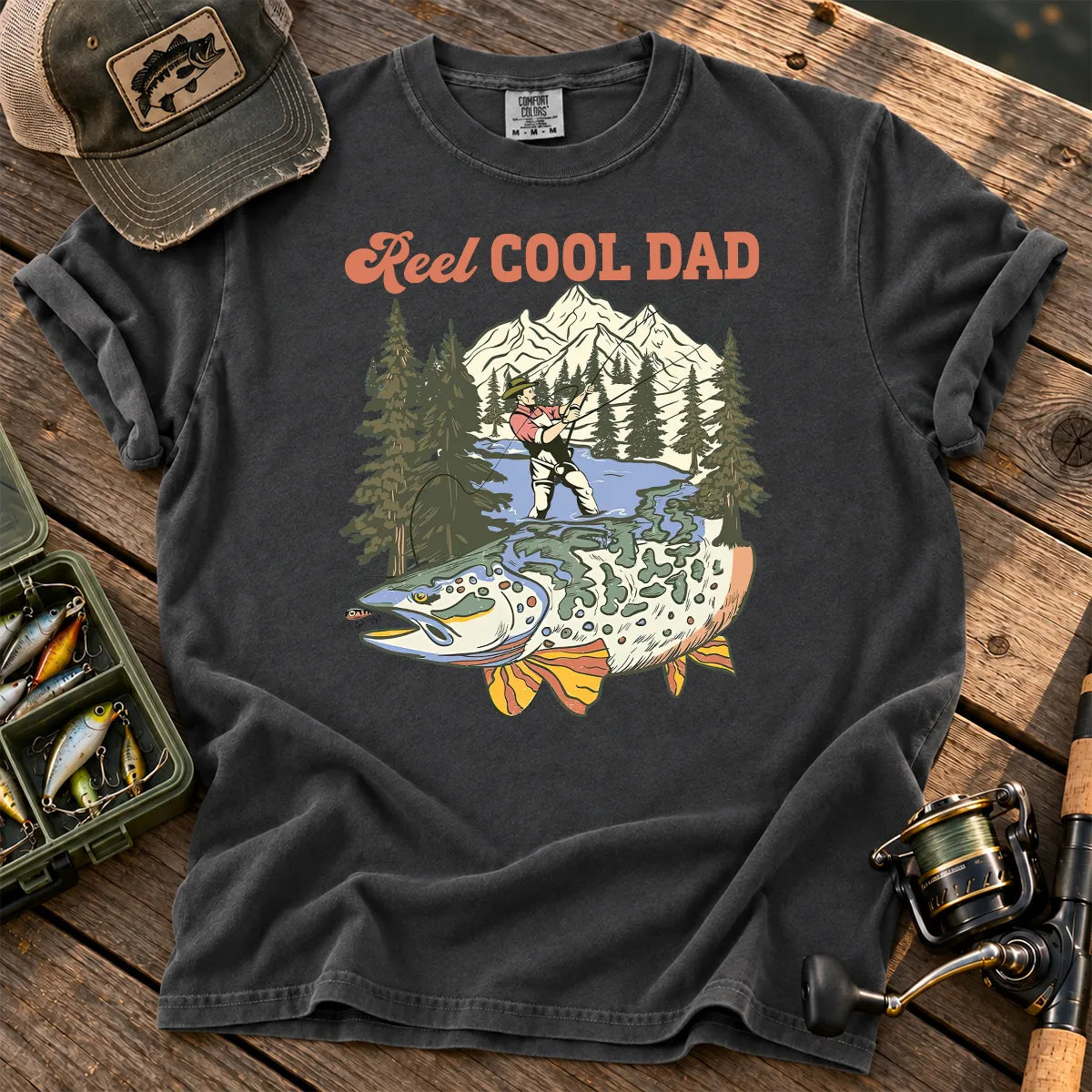 Reel Cool Dad Mountain T-Shirt in Pepper