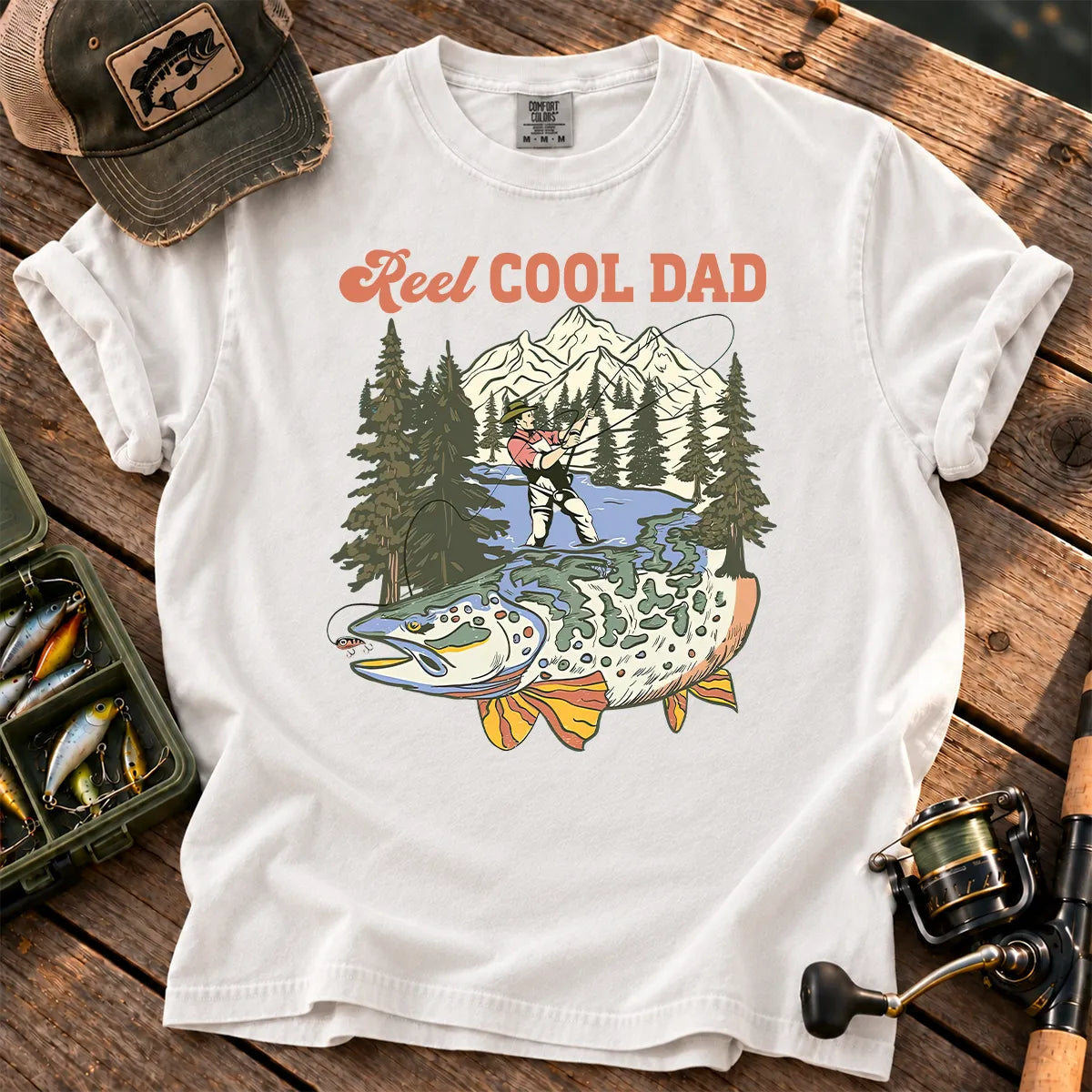 Reel Cool Dad Mountain T-Shirt in White
