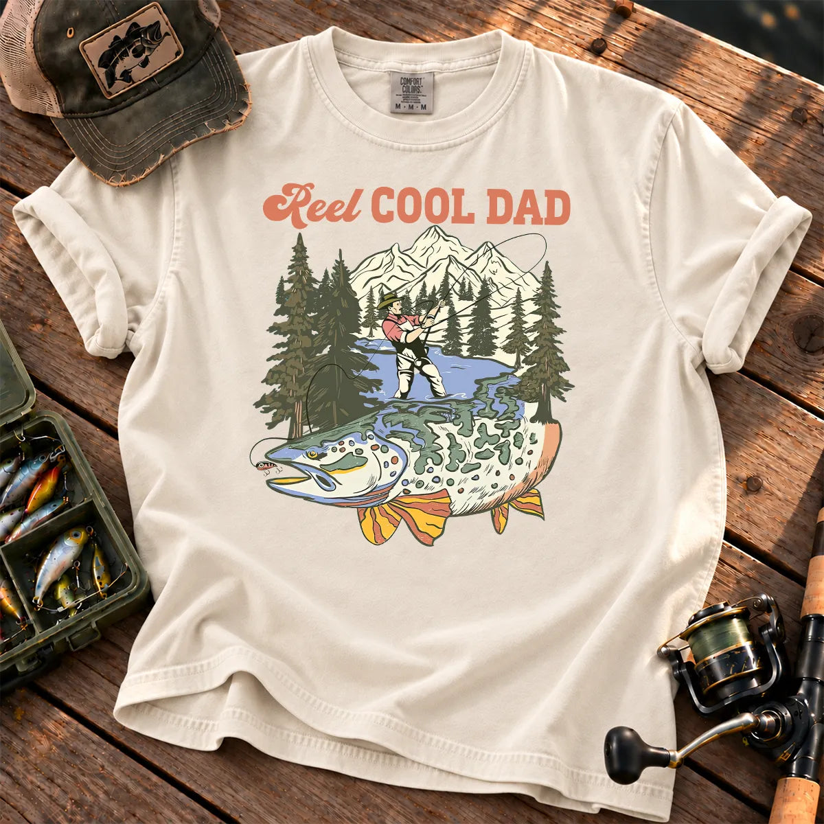 Reel Cool Dad Mountain T-Shirt in Ivory
