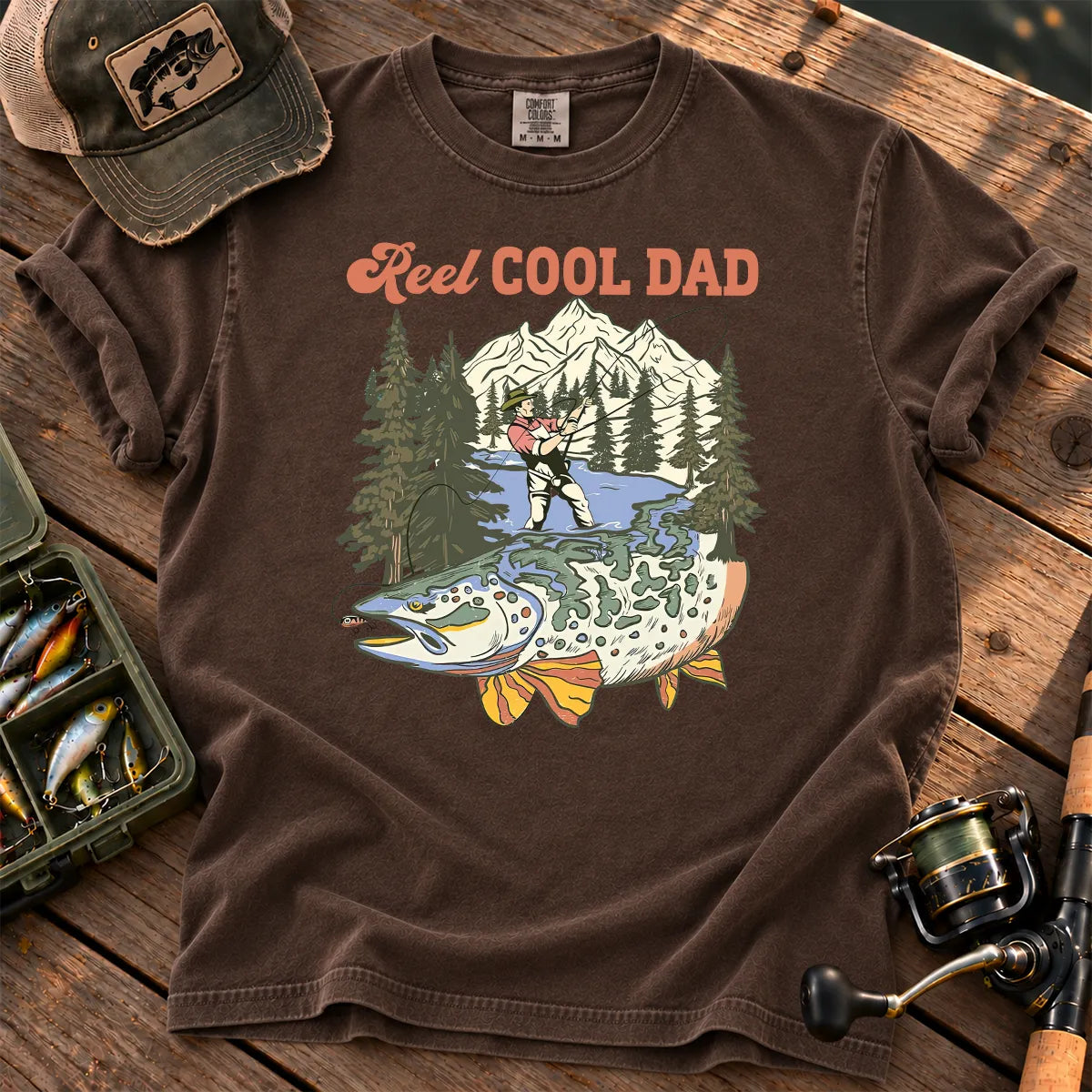 Reel Cool Dad Mountain T-Shirt in Espresso