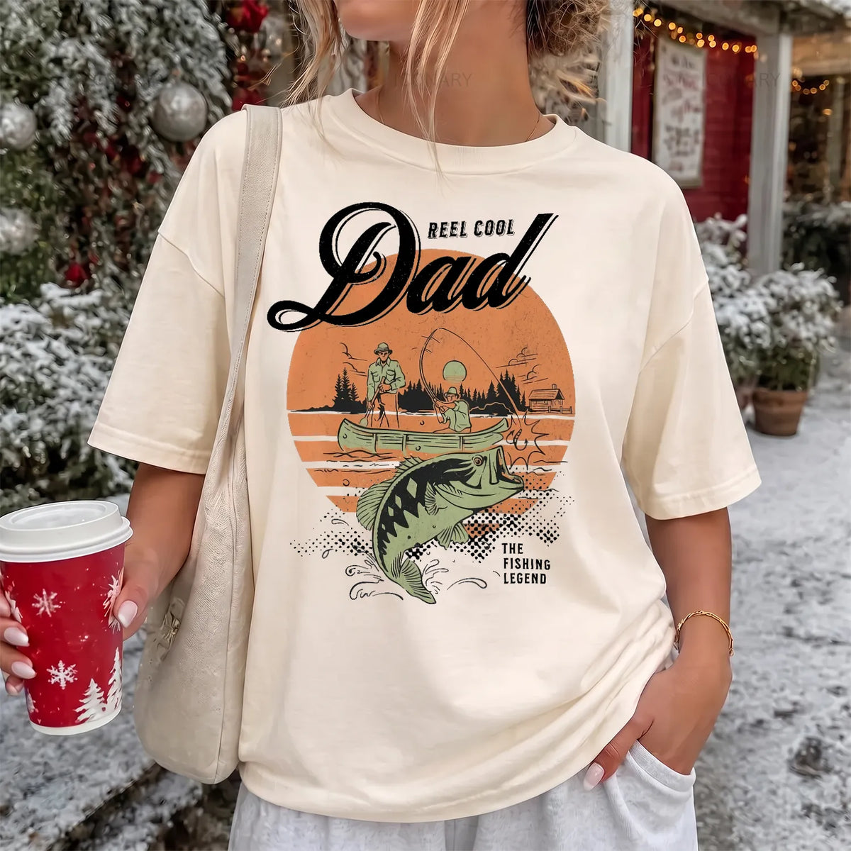 Reel Cool Dad Sunset T-Shirt Women model in Ivory