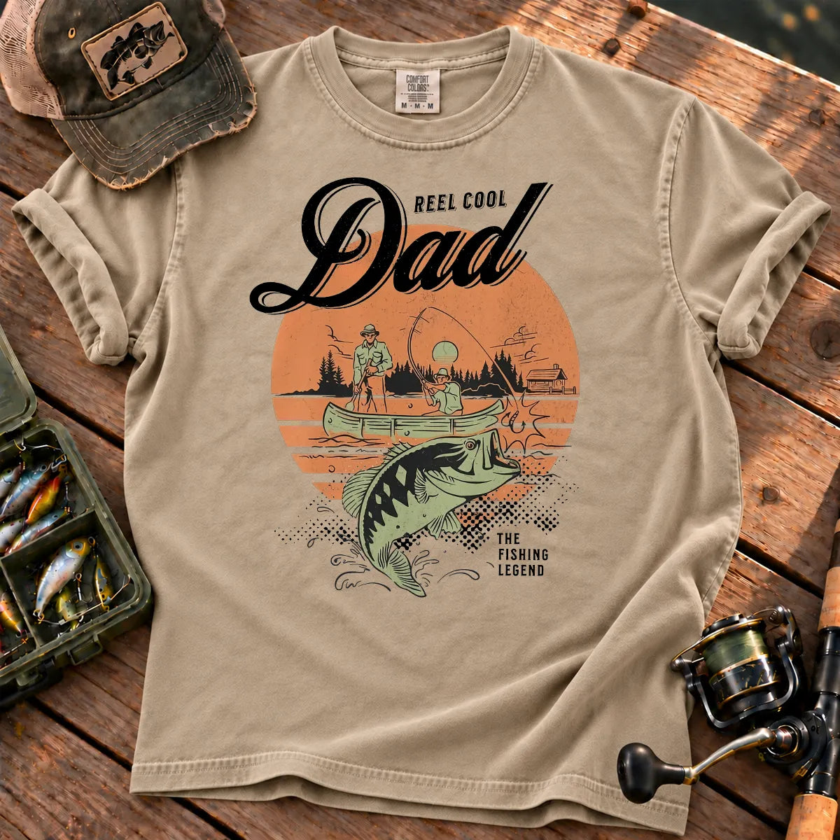 Reel Cool Dad Sunset T-Shirt in Sandstone