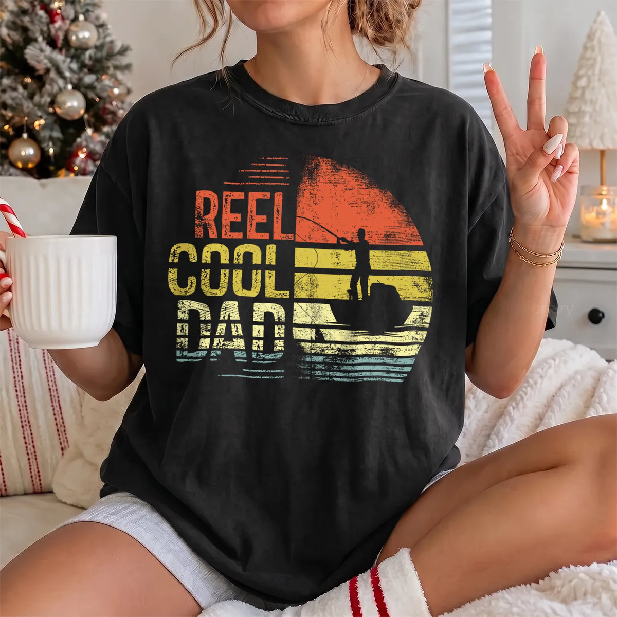 Reel Cool Dad T-Shirt Women model in Black