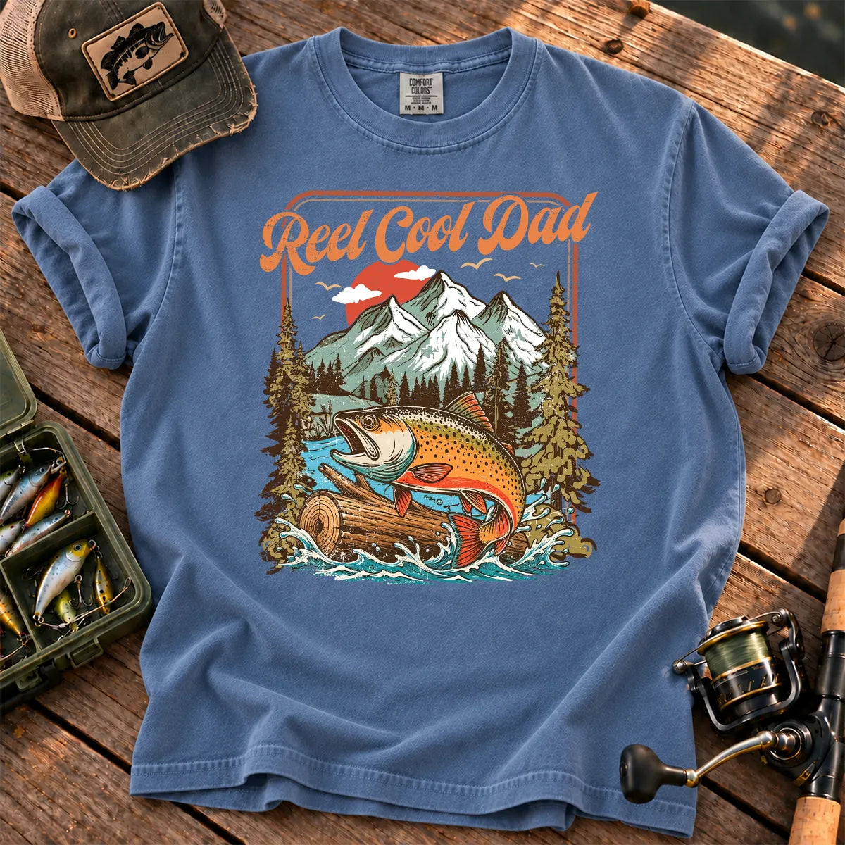 Reel Cool Dad Trout T-Shirt in Blue Jean