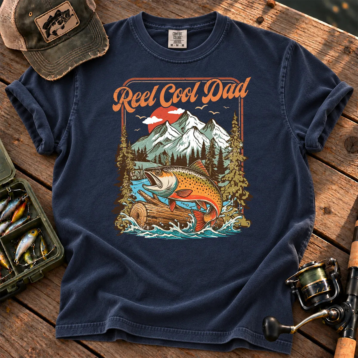 Reel Cool Dad Trout T-Shirt in True Navy
