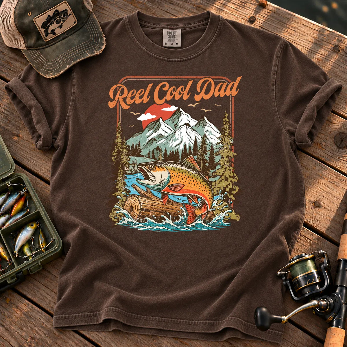 Reel Cool Dad Trout T-Shirt in Espresso