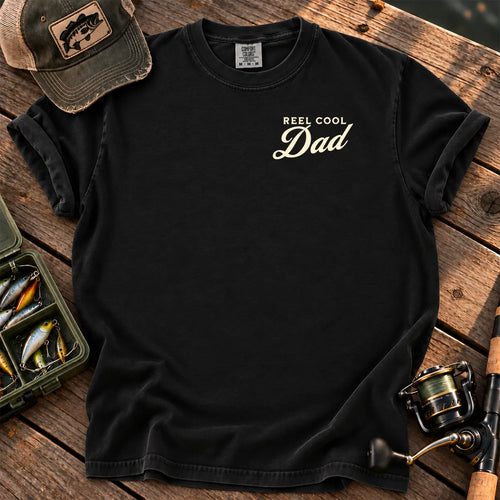 Reel Cool Dad White Chest T-Shirt in Black