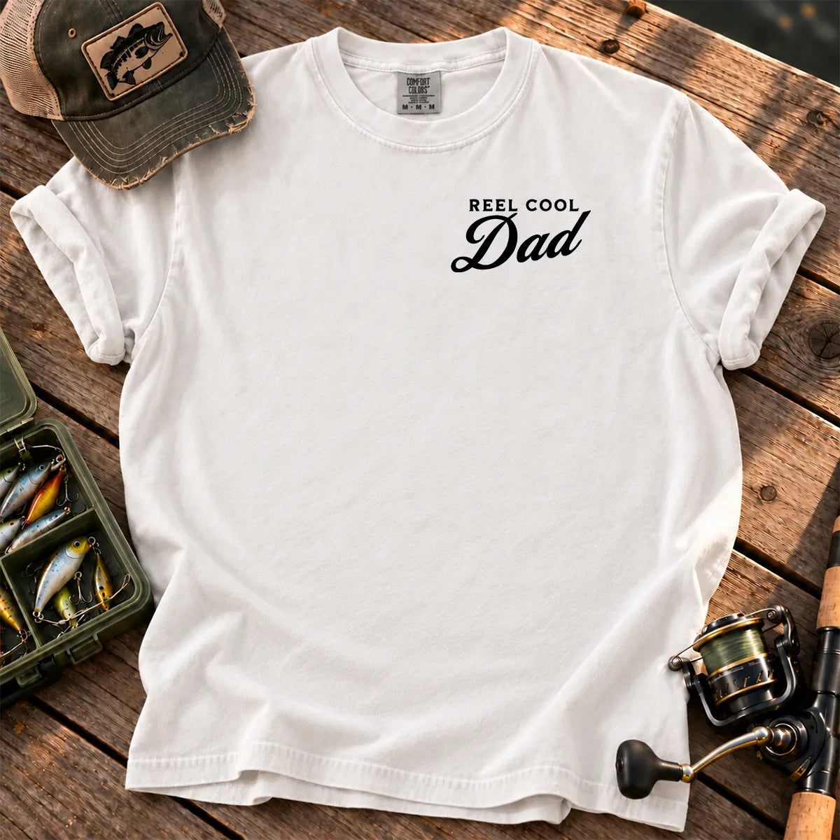 Reel Cool Dad White Chest T-Shirt in White