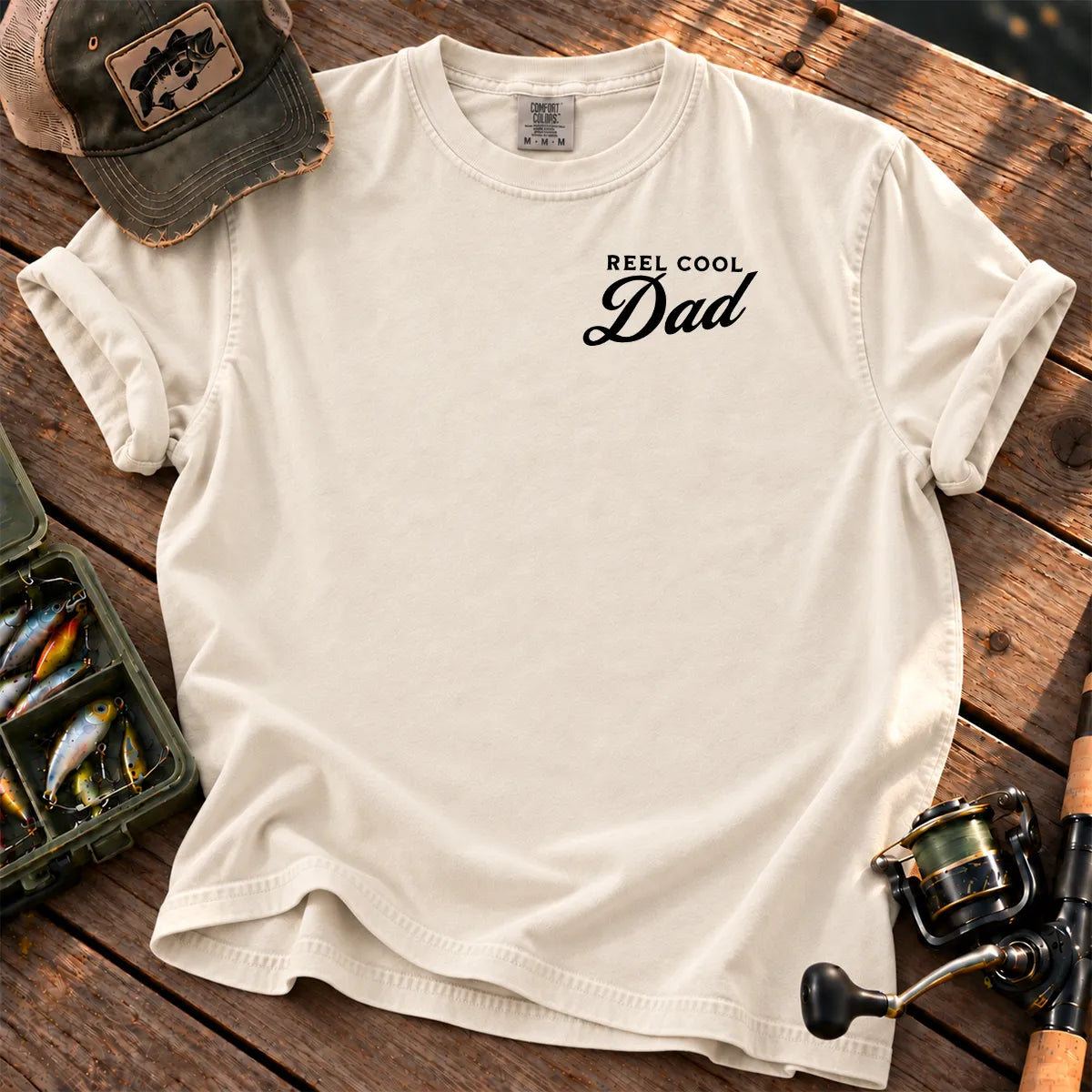 Reel Cool Dad White Chest T-Shirt in Ivory