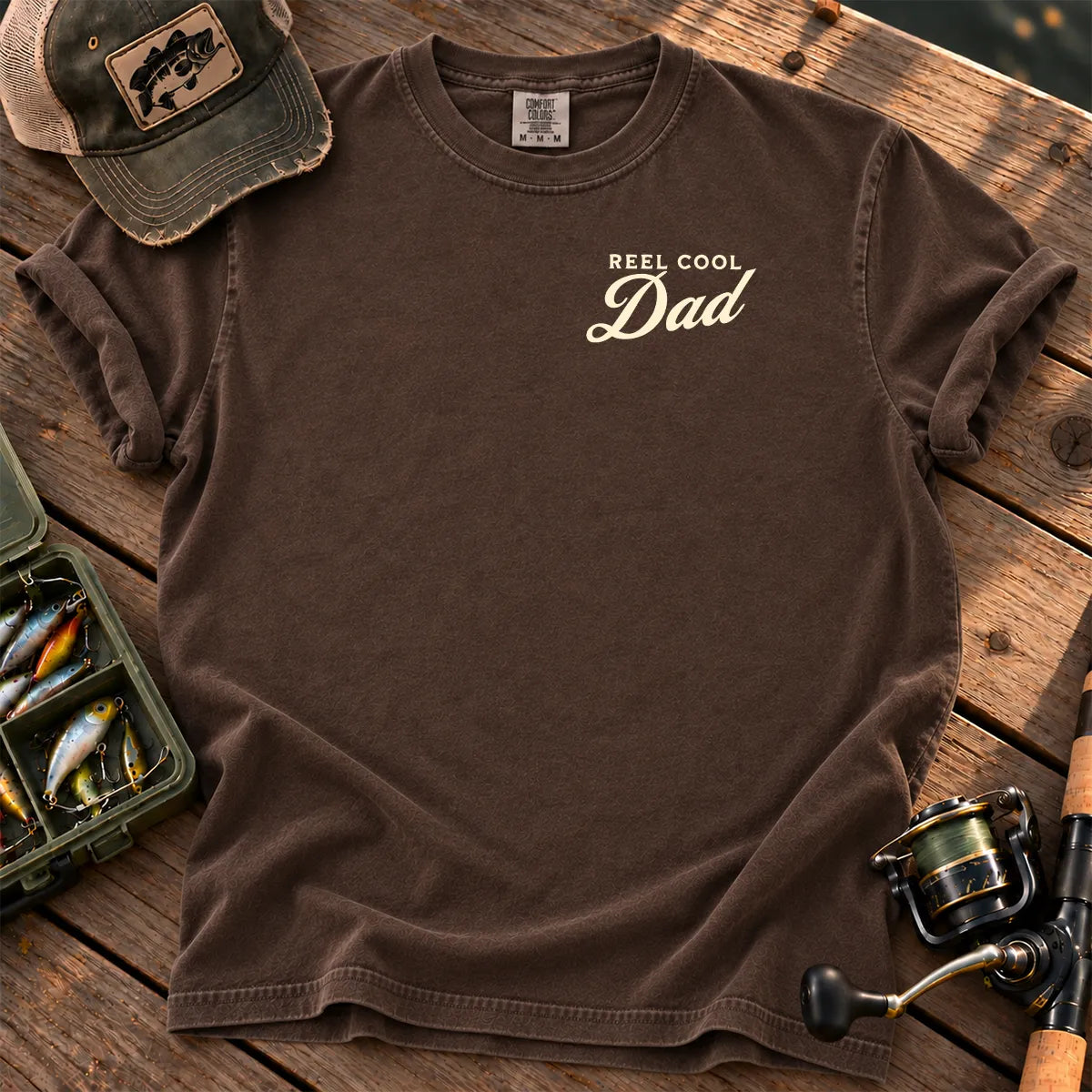 Reel Cool Dad White Chest T-Shirt in Espresso