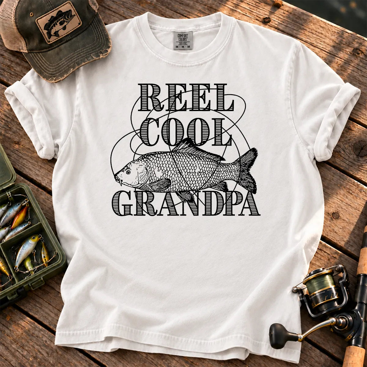 Reel Cool Grandpa Outline T-Shirt in White