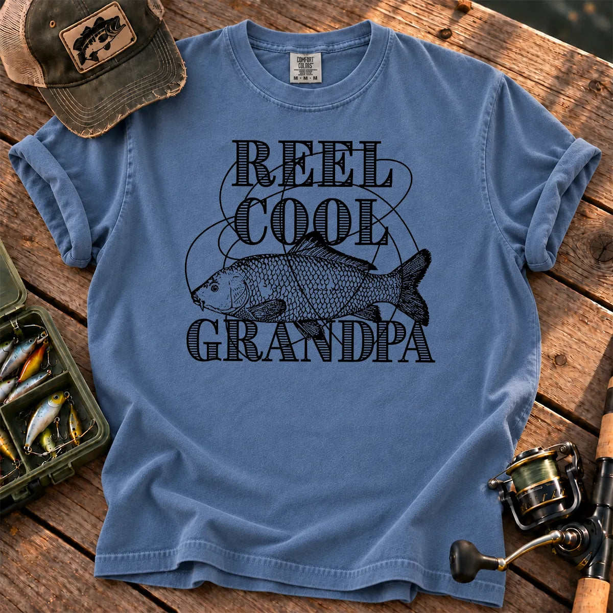 Reel Cool Grandpa Outline T-Shirt in Blue Jean