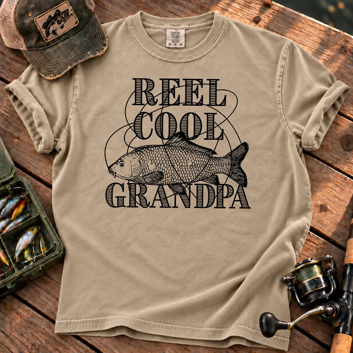 Reel Cool Grandpa Outline T-Shirt in Sandstone