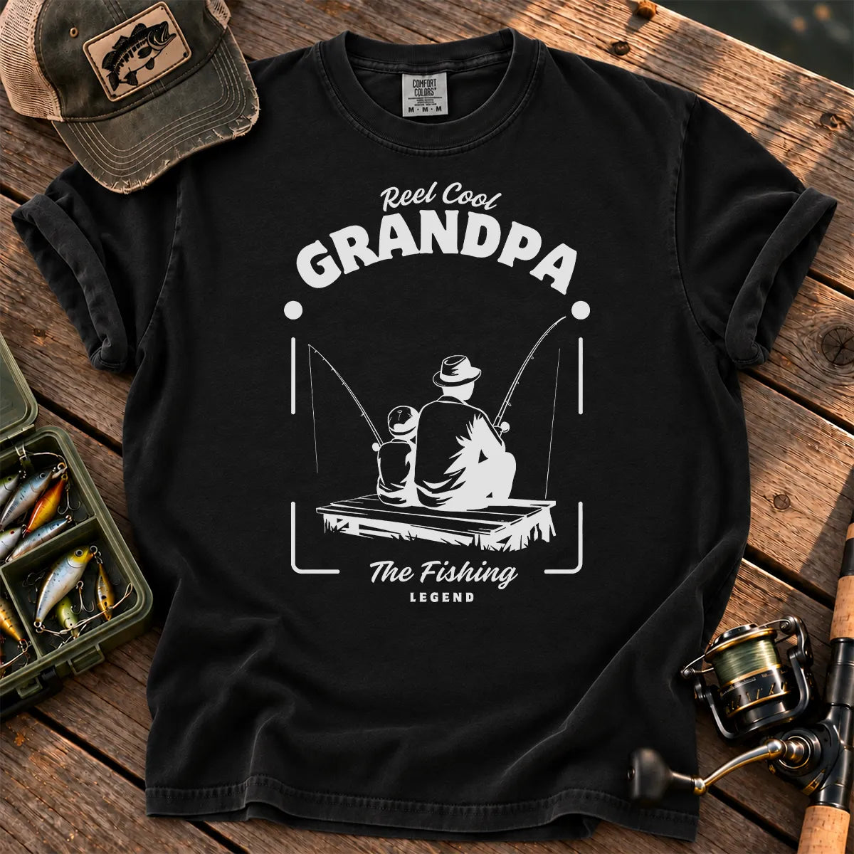 Reel Cool Grandpa T-Shirt in Black