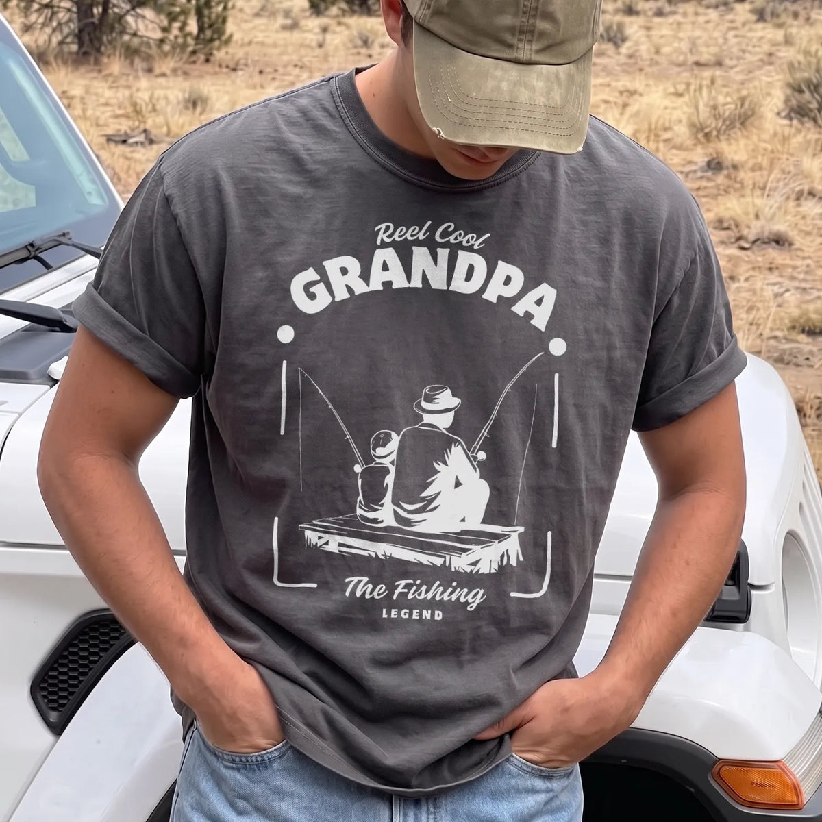 Reel Cool Grandpa T-Shirt Men model in Pepper