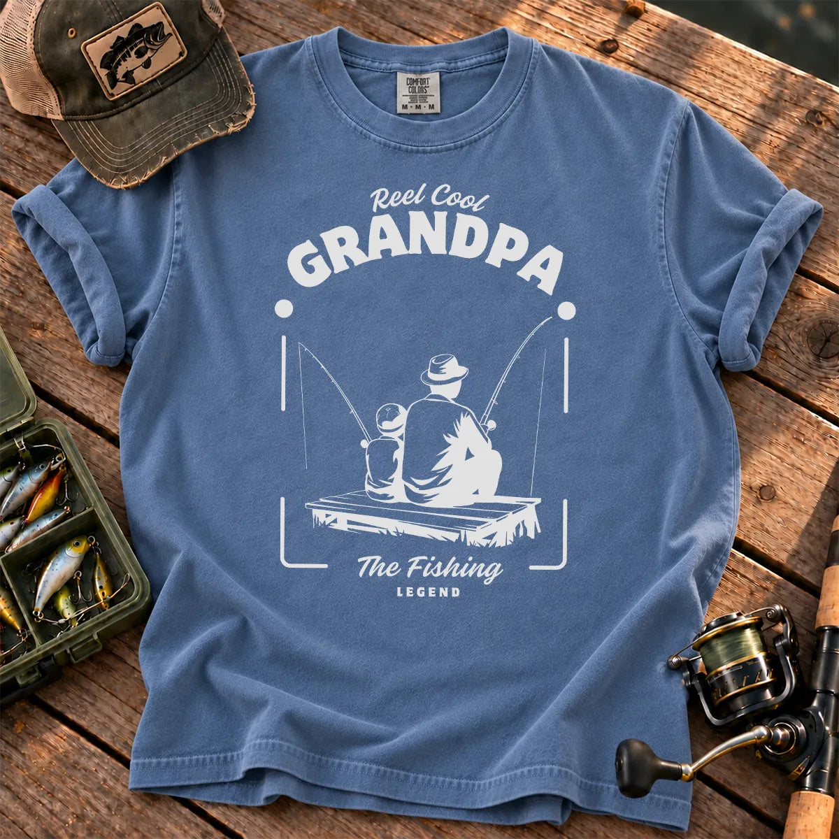 Reel Cool Grandpa T-Shirt in Blue Jean