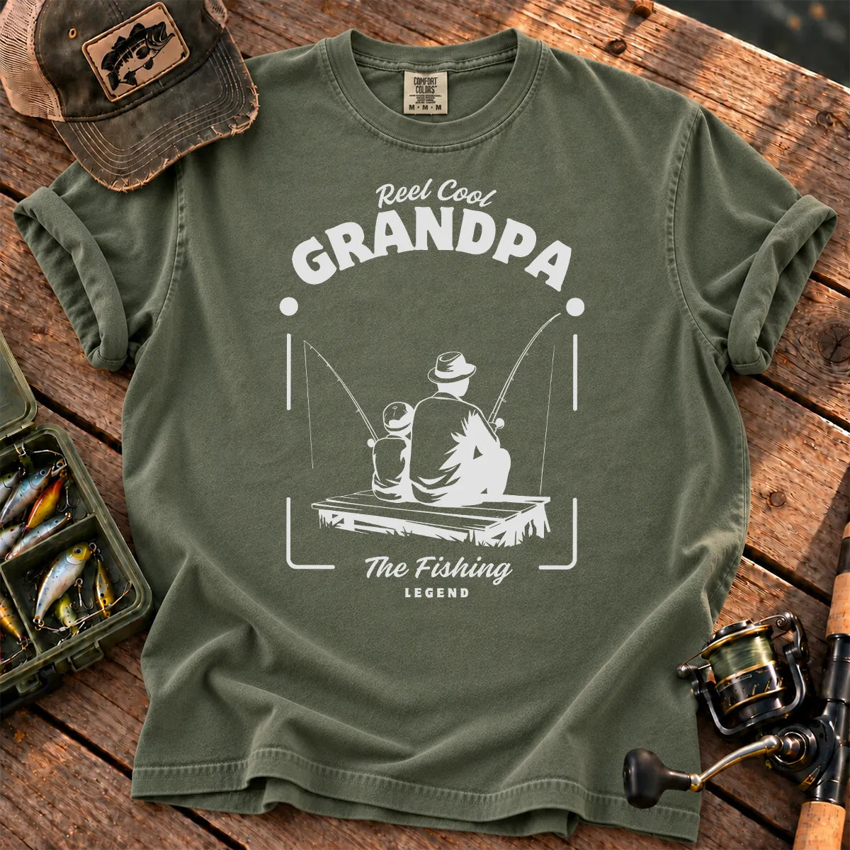 Reel Cool Grandpa T-Shirt in Moss
